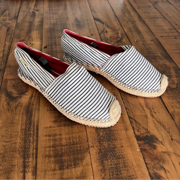 OndadeMar Black White Striped Espadrille Flats Size 38 - Picture 3 of 6